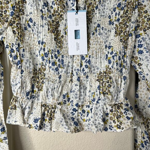 NWT Women's Floral Print Long Sleeve Ruched Button-Up Reese Bulstein Xs #497 - Picture 6 of 12